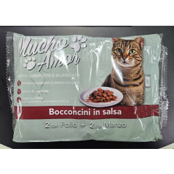 MUCHO AMOR CAT FOOD WITH CHICKEN AND BEEF, 4X100 G BAG