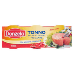 РИБА ТОН DONZELA В ПИКАНТНО ОЛИО, КОНСЕРВА 3х80 Г