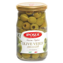 GREEN OLIVES IPOSEA OLIVE VERDI PINELESS, JAR 290 G