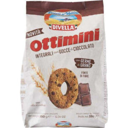 ПЪЛНОЗЪРНЕСТИ БИСКВИТИ DIVELLA OTTIMINI С ПАРЧЕНЦА ШОКОЛАД 350 Г.