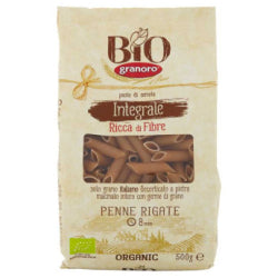 БИО ПЪЛНОЗЪРНЕСТА ПАСТА GRANORO PENNE RIGATE, 500 Г