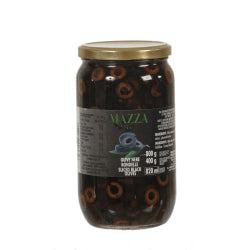 BLACK OLIVES MAZZA IN RINGS, GLASS 800 G