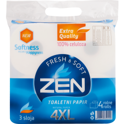 ТОАЛЕТНА ХАРТИЯ ZEN XL 3-ПЛАСТОВА, 4 БР