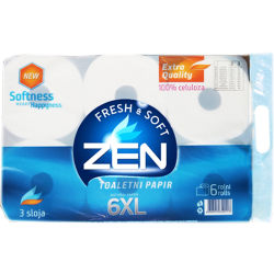 ТОАЛЕТНА ХАРТИЯ ZEN TOALET PAPIR XL, 3-ПЛАСТОВА В ПЛИК, 6 БР
