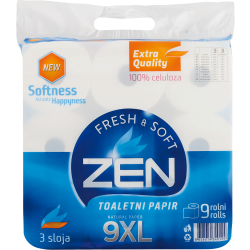 ТОАЛЕТНА ХАРТИЯ ZEN XL, 3-ПЛАСТОВА, 9 БР
