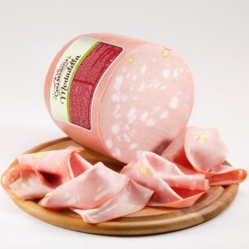 Mortadella salami with pistachios.